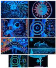 8 UV Blacklight Fluorescent & Glow In The Dark Art Posters Value Set