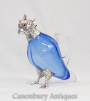 Glass Parrot Decanter Jug Victorian Silver Plate